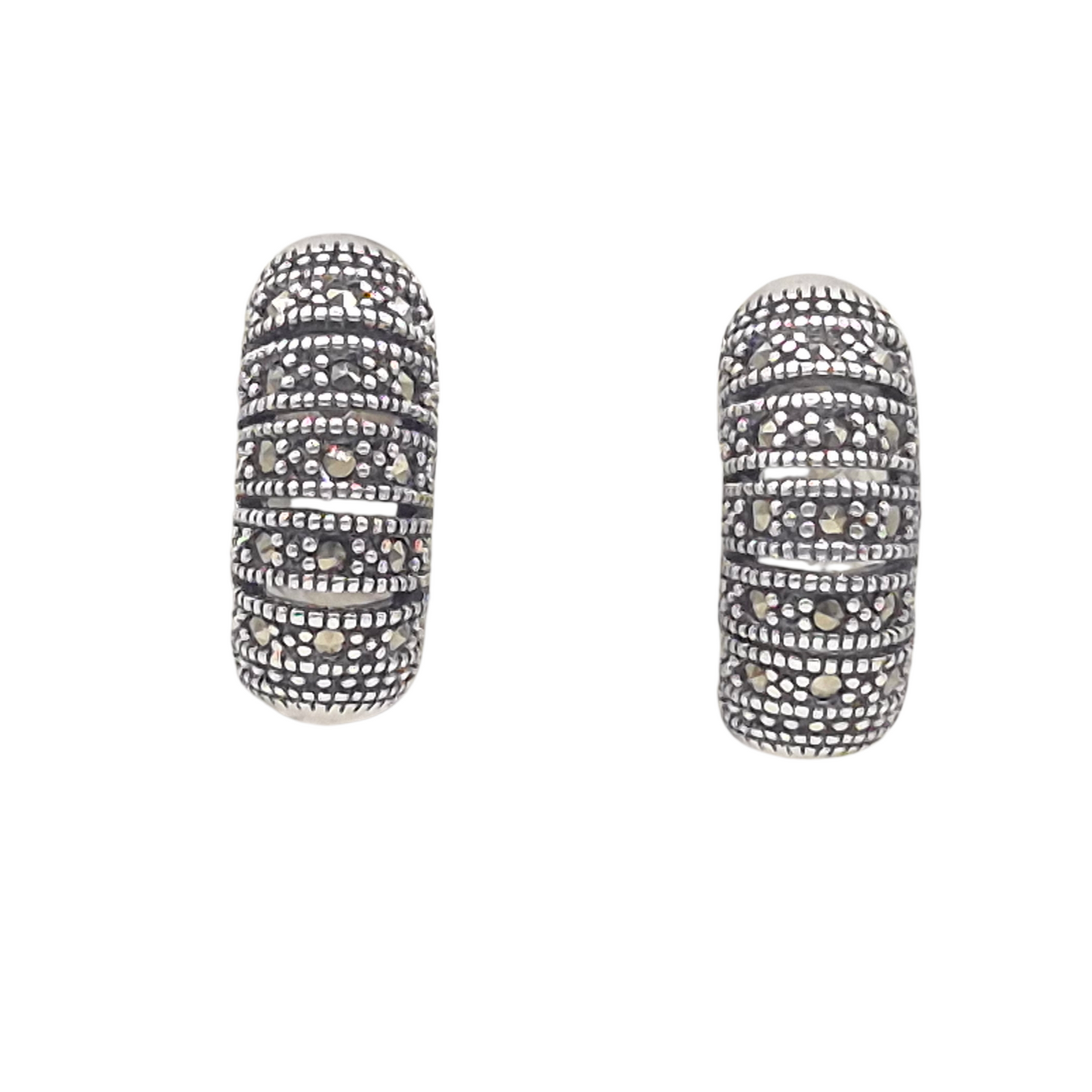 Thick Lined Bali with Marcasite in 925 silver