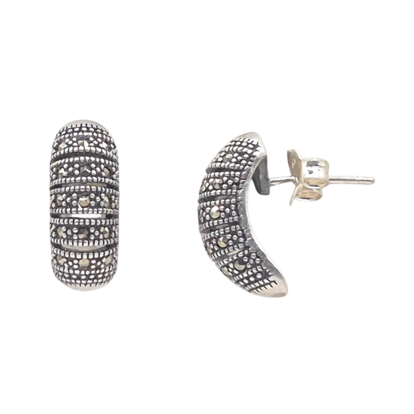 Thick Lined Bali with Marcasite in 925 silver