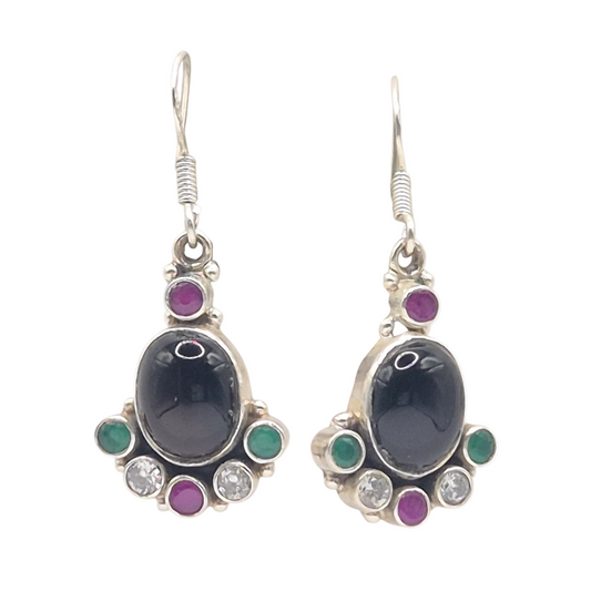 Black Onyx with Rubies and Emeralds in 925 silver