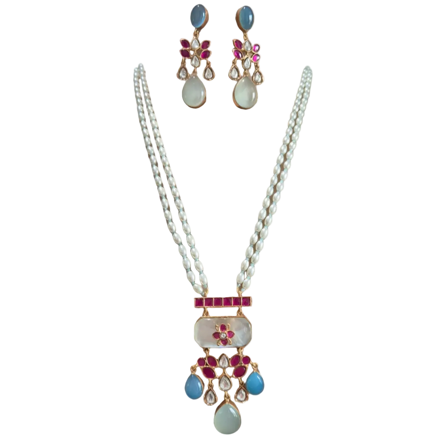 MOP Kundan Pearl Necklace Set | Brass