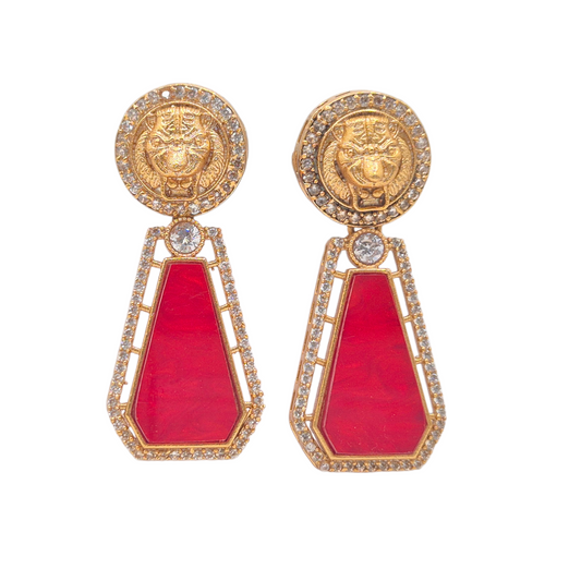 Mother of pearl with designer motif with cubic zirconia in brass