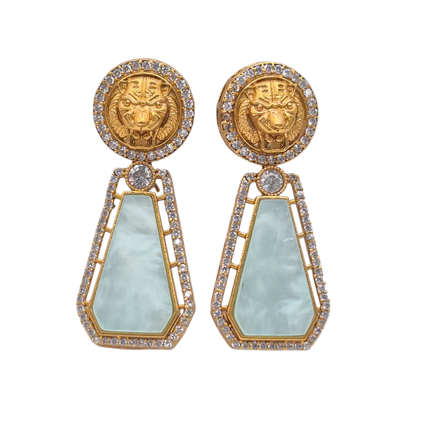 Mother of pearl with a designer stud in zircons, in brass
