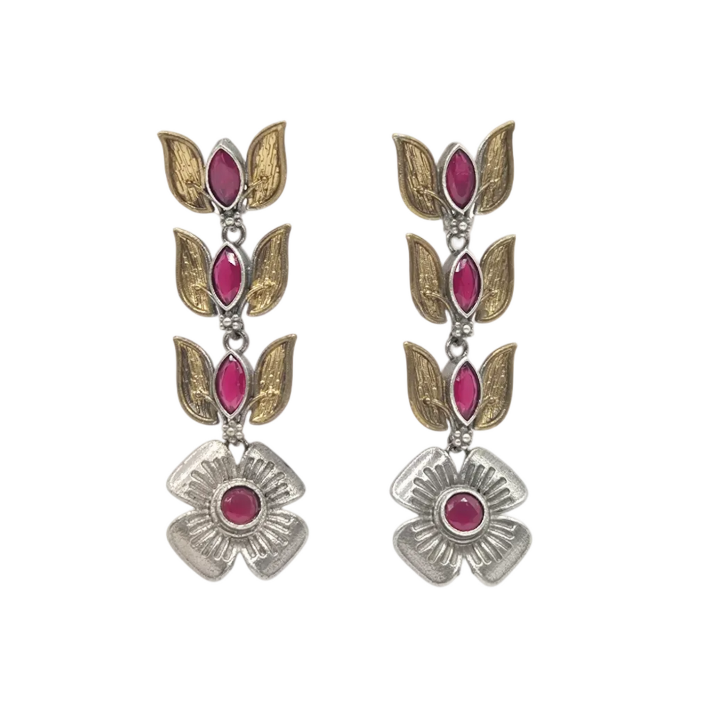 Red Quartz Lotus Earrings | Brass Handmade