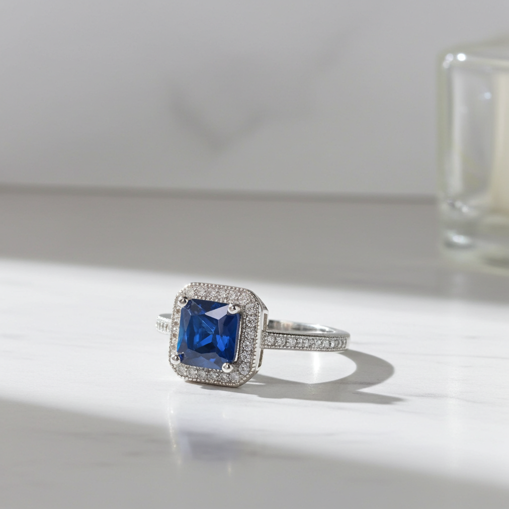 Blue and White Cubic Zirconias in 925 Silver