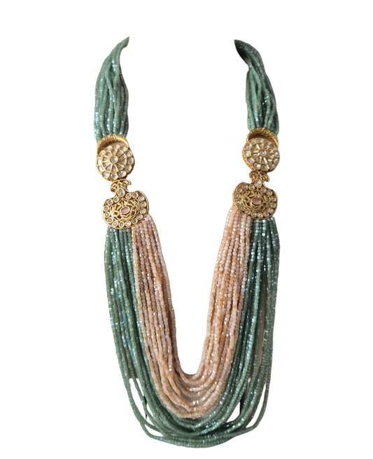 Pastel Orange and Green crystals with vintage Kundan Brooch