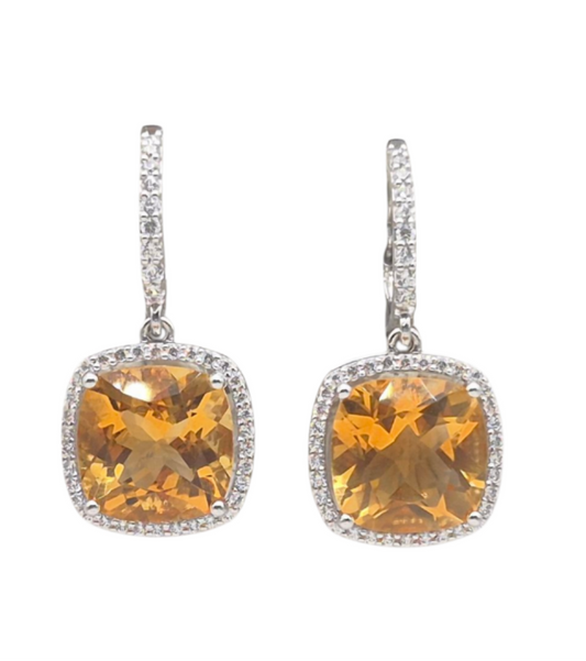 Natural Citrine gemstone, Cushion cut with Cubic Zirconia in 925 Silver