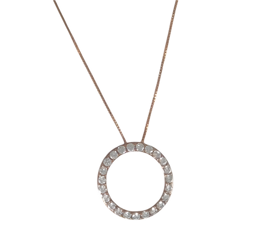 Pink Circle with Cubic Zirconias with Chain in 925 Silver