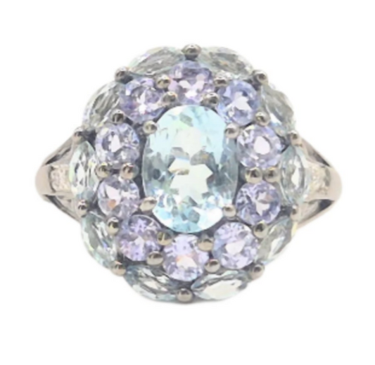 Blue Topaz Oval and Marquise with Round Tanzanites in 925 Silver
