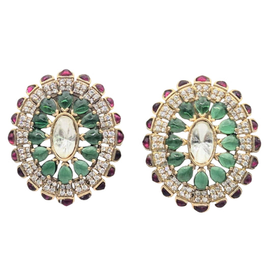 Red and green kundan eartops