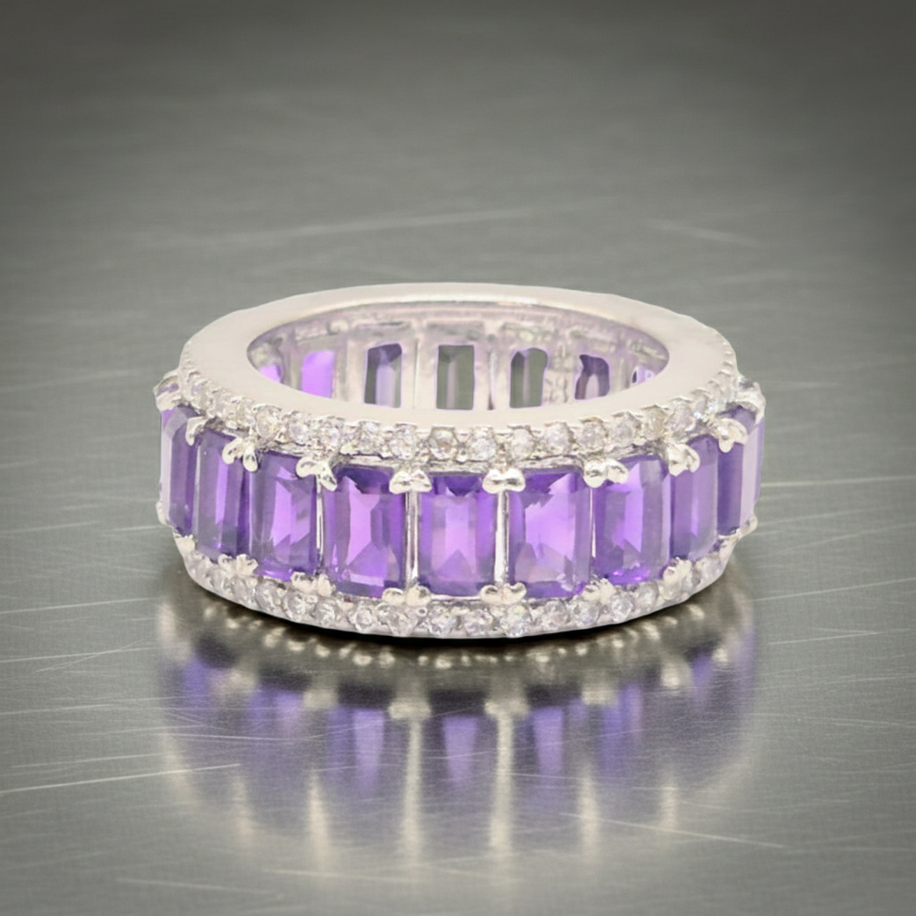 Amethyst Baguettes with Cubic Zirconia in 925 Silver