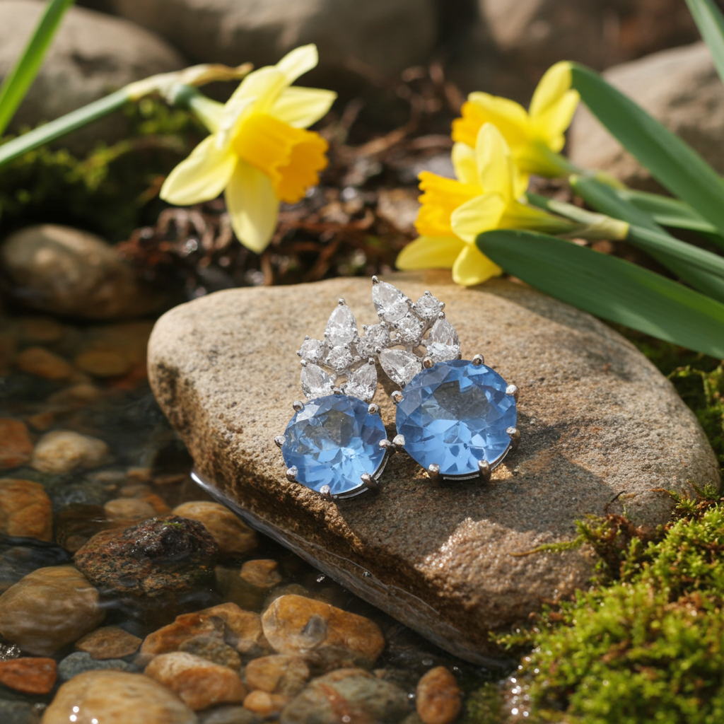 Bright Blue Hydro Quartz with Cubic Zirconia in 925 Silver, in a pretty petite design