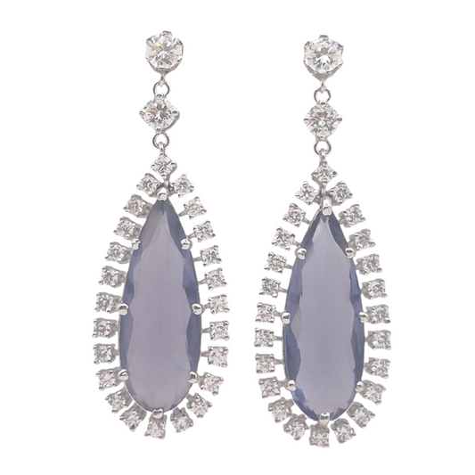 Greyish Purple Hydro Quartz with Cubic Zirconia in 925 Silver