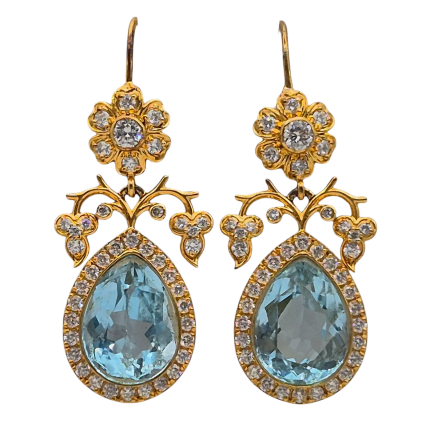 Natural Blue Topaz Gemstones in a floral themed design in 925 Silver, with Gold Plating