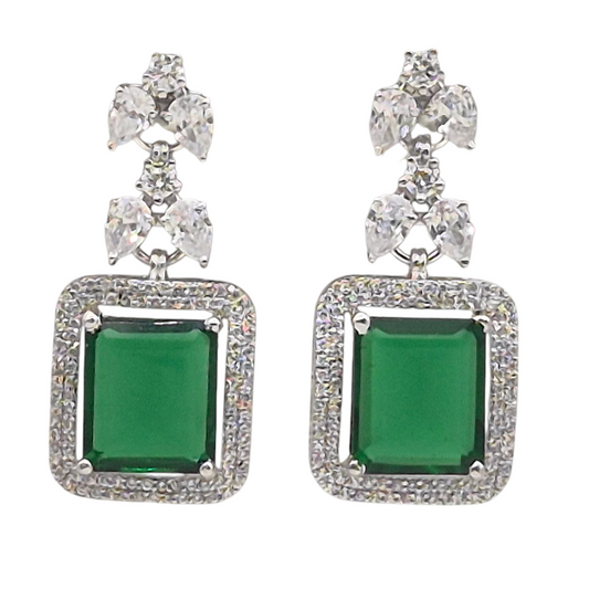 Royal Green Hydro quartz with Cubic Zirconia in 925 Silver
