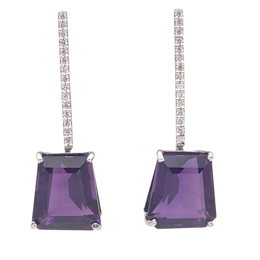 Radiant purple Hydro quartz with Cubic Zirconia in 925 Silver