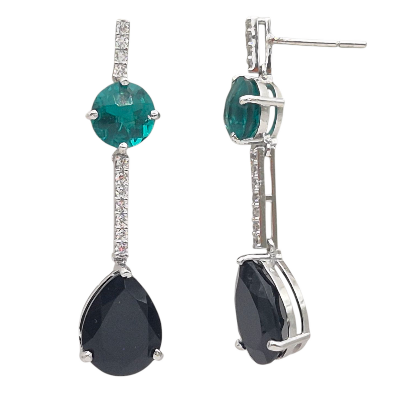 Bold Green and Black Hydro quartz with Cubic Zirconia in 925 Silver