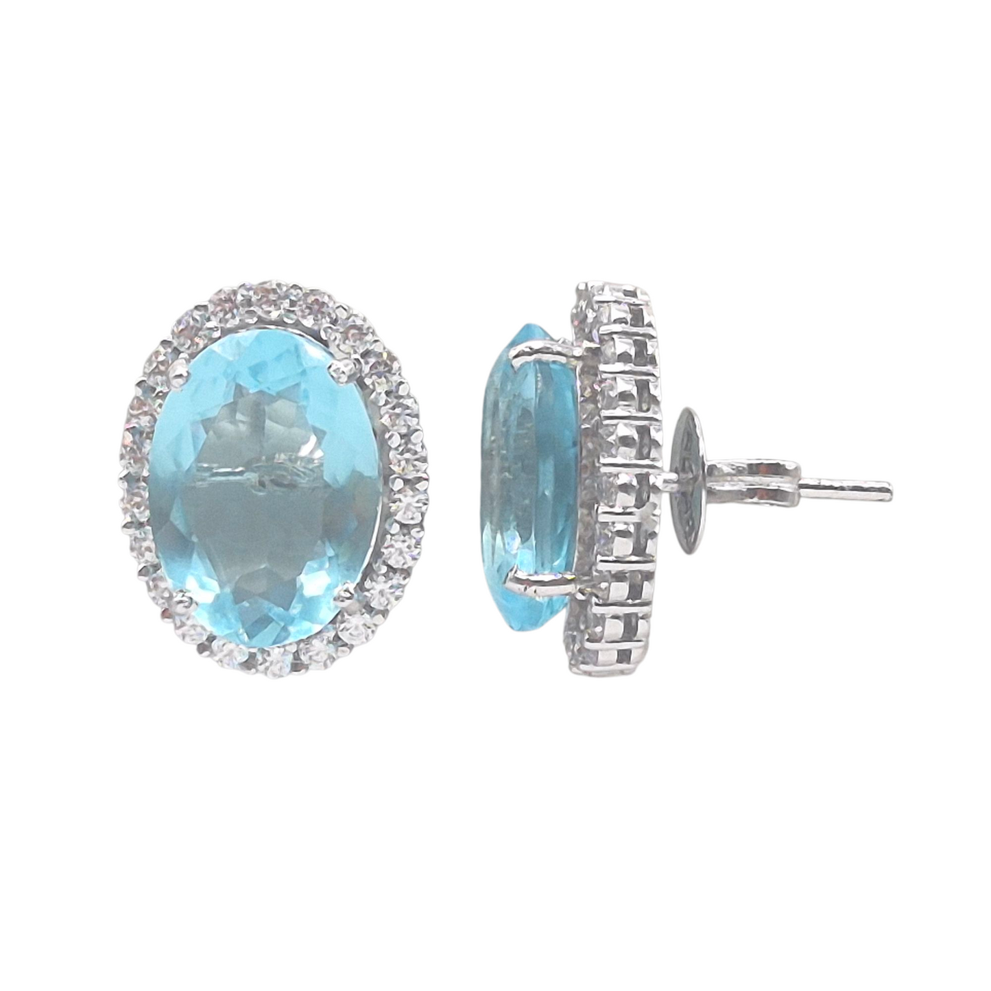 Aqua Blue Hydro quartz with Cubic Zirconia in 925 Silver, elite eartops (Made to order)