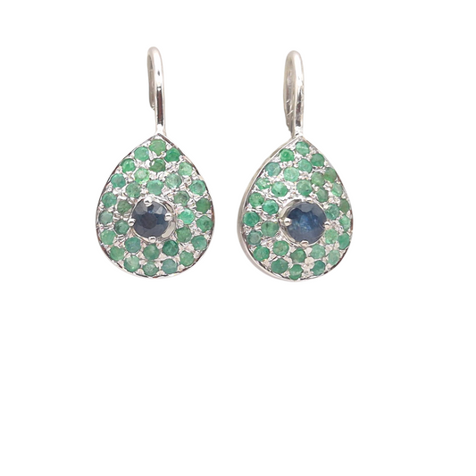Natural mint green Emeralds and Royal Blue Topaz in a drop shape, set in 925 Silver