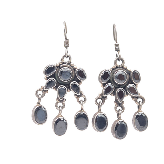 Natural Black Tourmaline gemstone set in 925 Silver, a short dangler but makes a statement