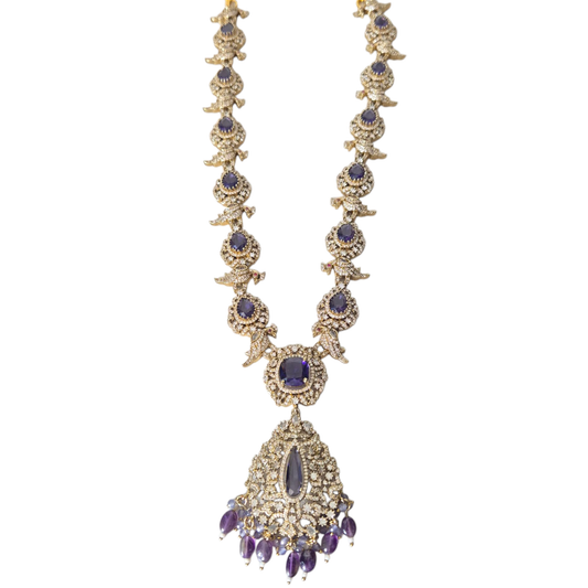 Victorian necklace with deep purple cubic zirconia , accented with white cubic