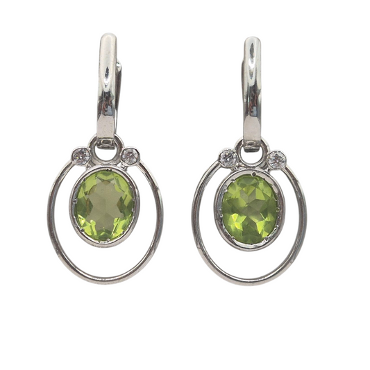 Olive Green Hydro quartz with Cubic Zirconia in 925 Silver