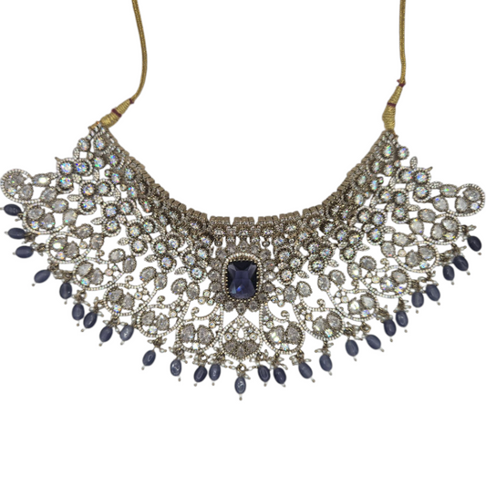 Purple Hydro stones with lustrous Moissanites and seed pearls, makes this antique chokur
