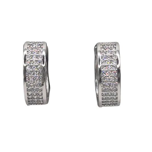 Thick Huggies styled earrings/ bali with white Cubic Zirconia in 925 Silver