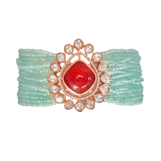 Mint Green Crystal and Red Hydro with Kundan