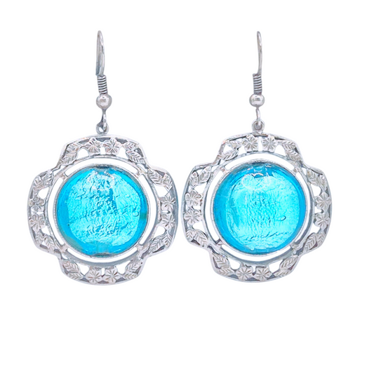 Art deco design made with Italian Murano bead, set in 925 Silver