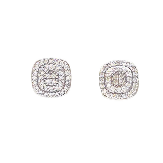 Square Stone with Zircons in 925 Silver