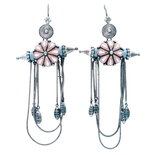 Pastel Pink and Blue Enamel worked in 925 Silver, perfect heavy danglers!