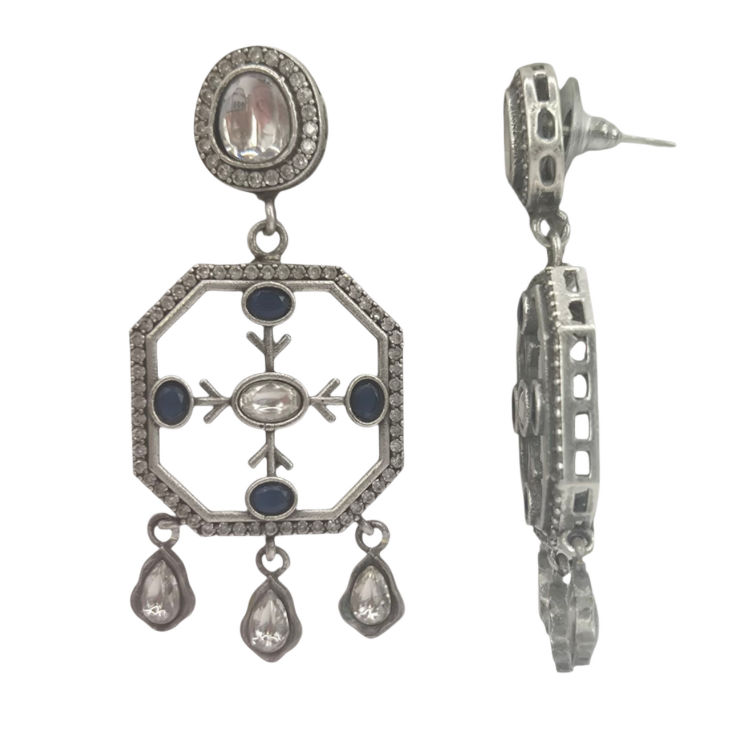 White slab of quartz worked upon with kundan in german silver