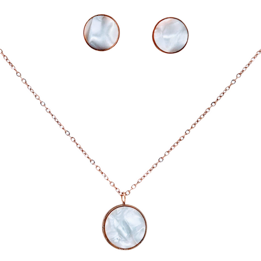Simple yet elegant circle design with White Mother of Pearl in Pink Plating