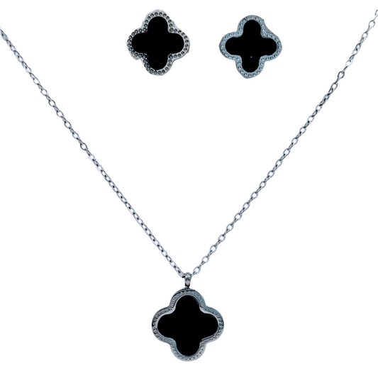 Clover design with black Mother Of Pearl in White Plating