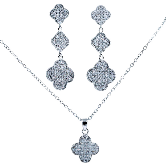 Designer clover danglers with crystals in White Plating