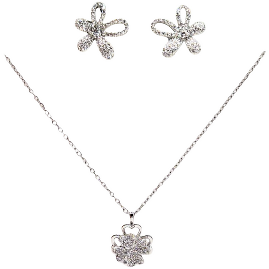 Floral design with crystals in White Plating
