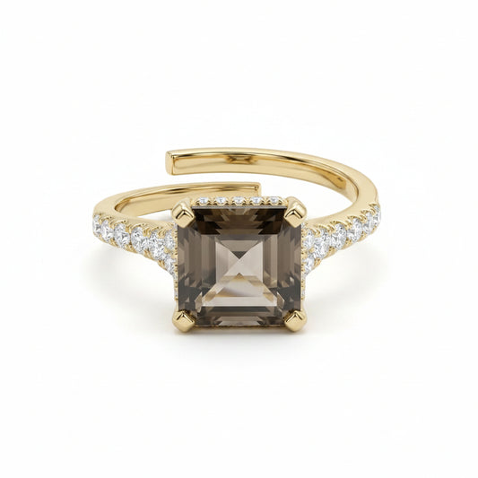 Unique smoky quartz ring with zircons and silver
