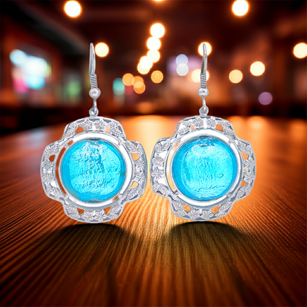 Art deco design made with Italian Murano bead, set in 925 Silver