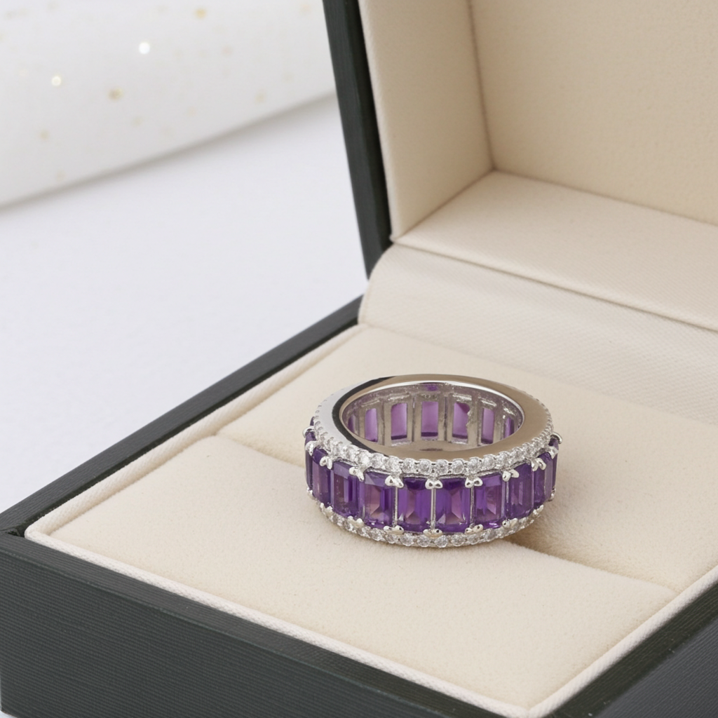 Amethyst Baguettes with Cubic Zirconia in 925 Silver