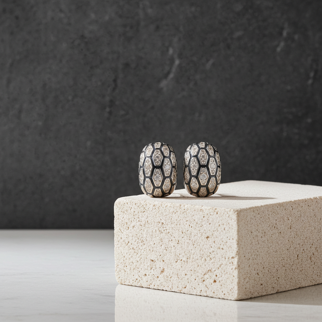 Cubic Zirconia with Black Enamel in Silver