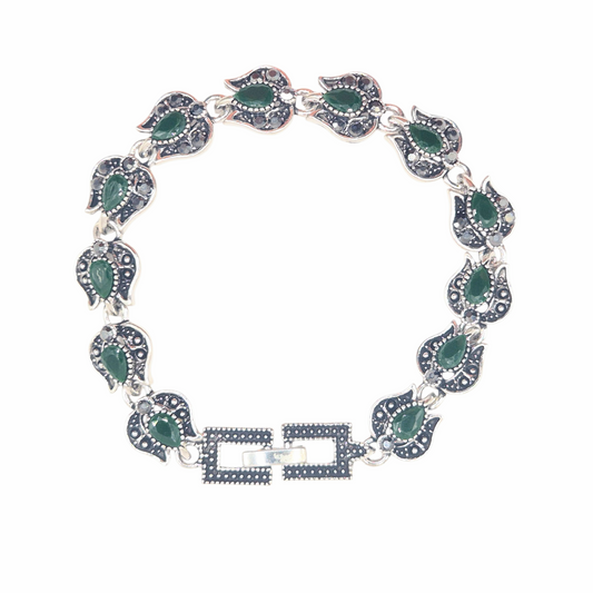 Green quartz lotus with marcasite in brass