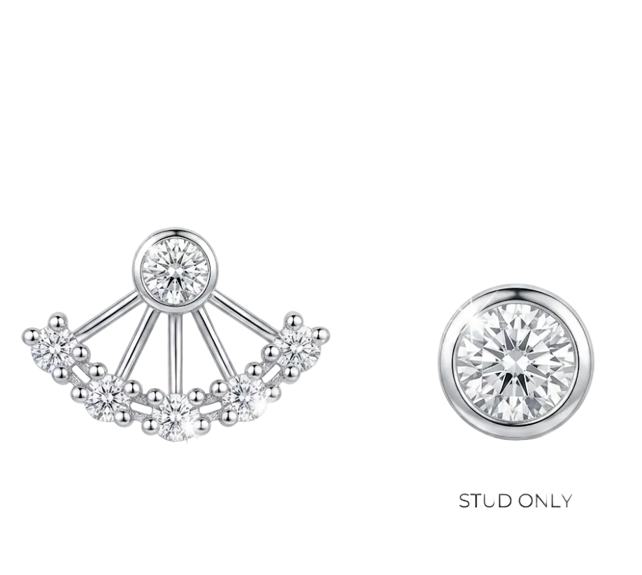 Invisible Set Lab Grown Diamond Eartops with Removable Solitaire in 925 Sterling Silver