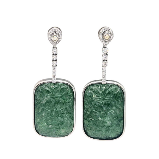 Hand carved Royal Green Hydro quartz with Cubic Zirconia in 925 Silver