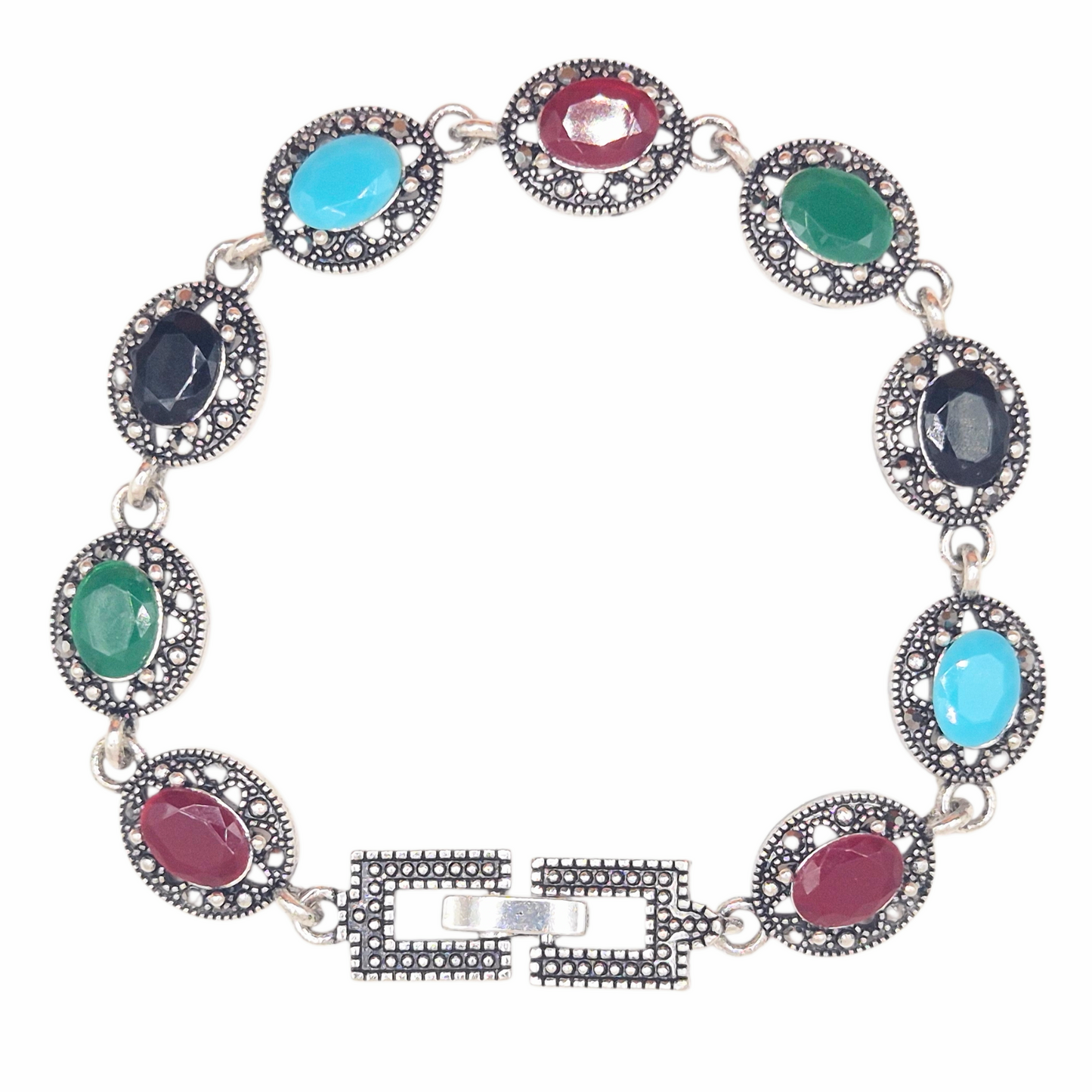 Multicolour Oval on Marcasite