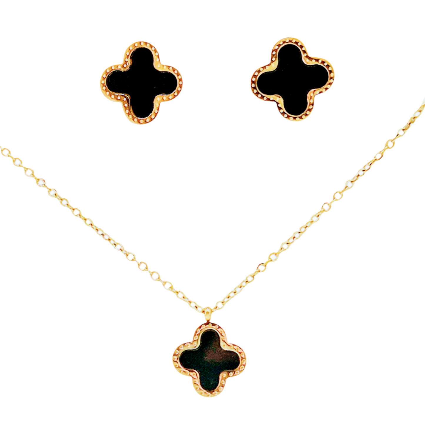 Black Mother Of Pearl in clover in Yellow Plating