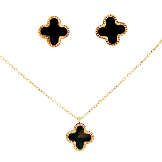 Black Mother Of Pearl in clover in Yellow Plating
