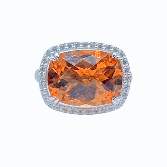 Deep yellow Citrine with Cubic Zirconia in 925 Silver