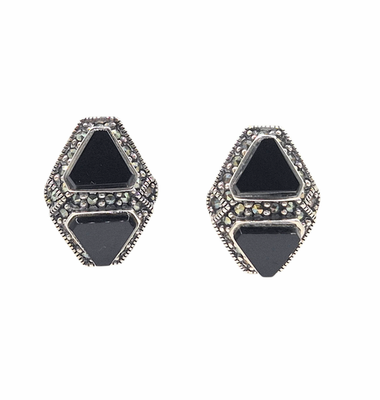 Black Onyx Geometric Design Studs