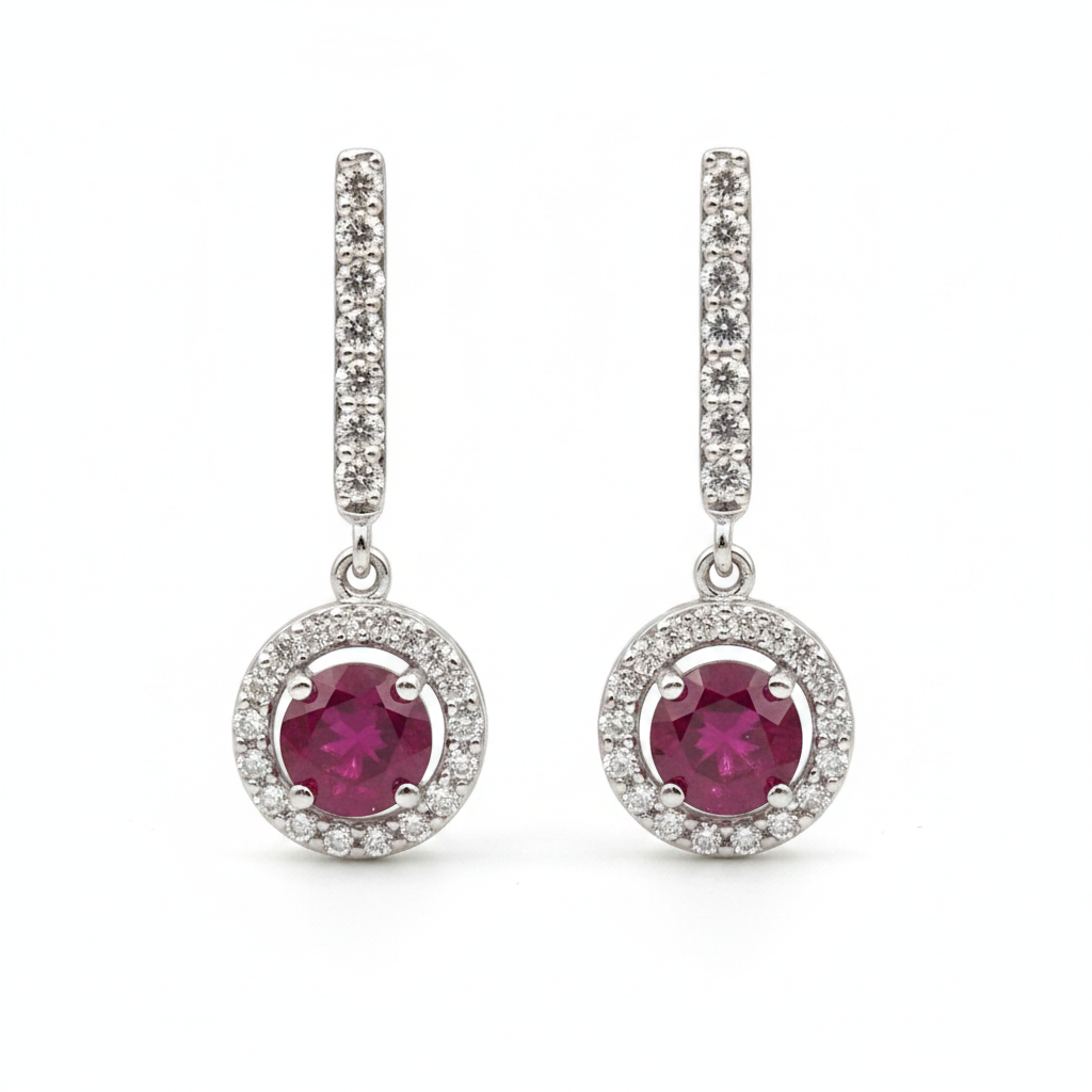 Red Hydro Lab Diamond Earrings | 925 Silver