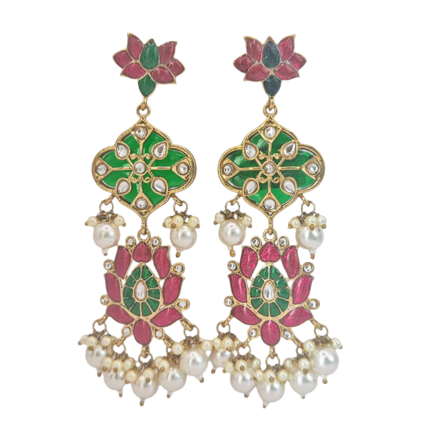 Green quartz with fushcia pink enamel and kundan